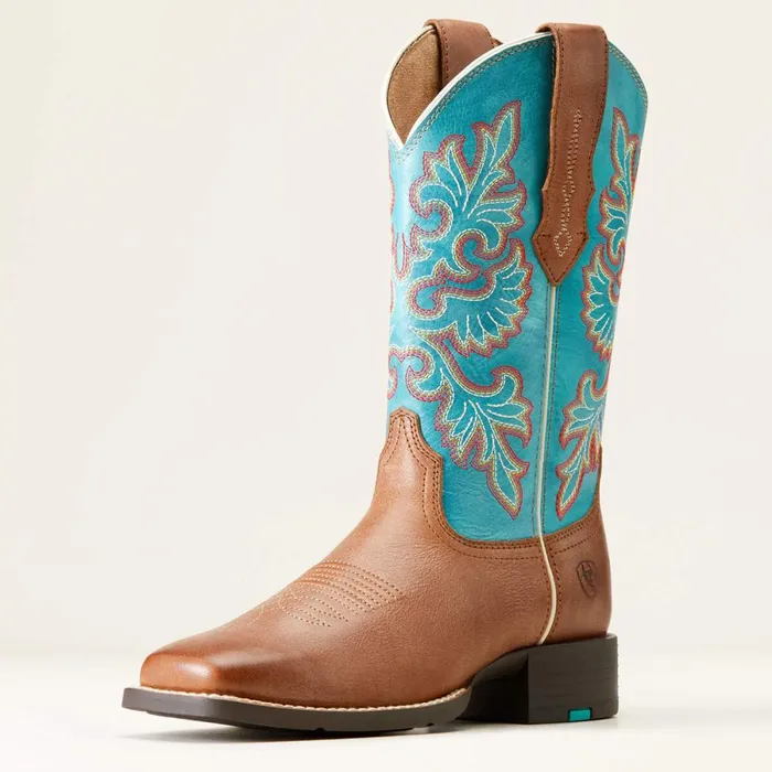 Round Up Wide Square Toe StretchFit Western Boot Buff Blonde Women Ariat Western Boots