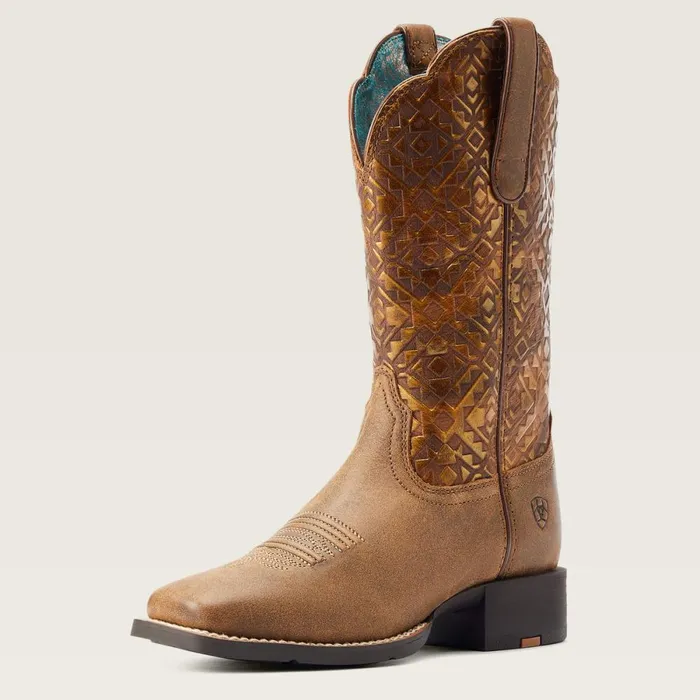 Round Up Wide Square Toe Western Boot Bare Brown Women Ariat Western Boots
