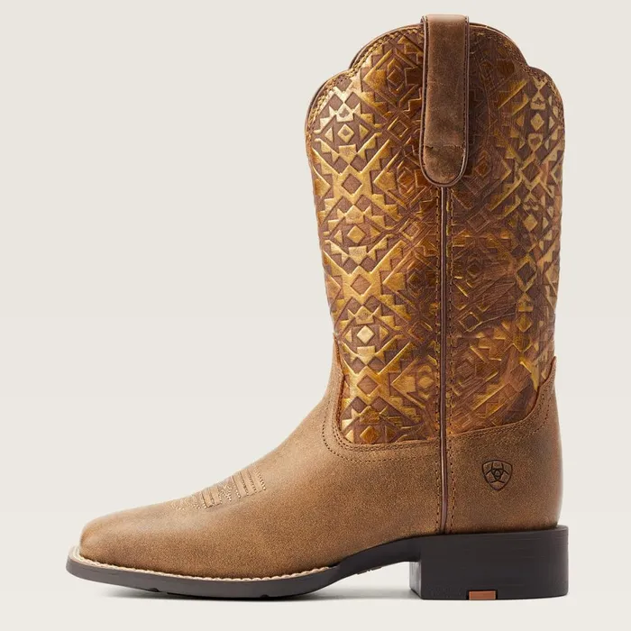 Round Up Wide Square Toe Western Boot Bare Brown Women Ariat Western Boots