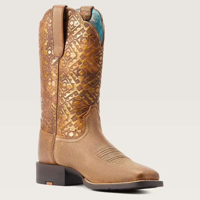 Round Up Wide Square Toe Western Boot Bare Brown Women Ariat Western Boots