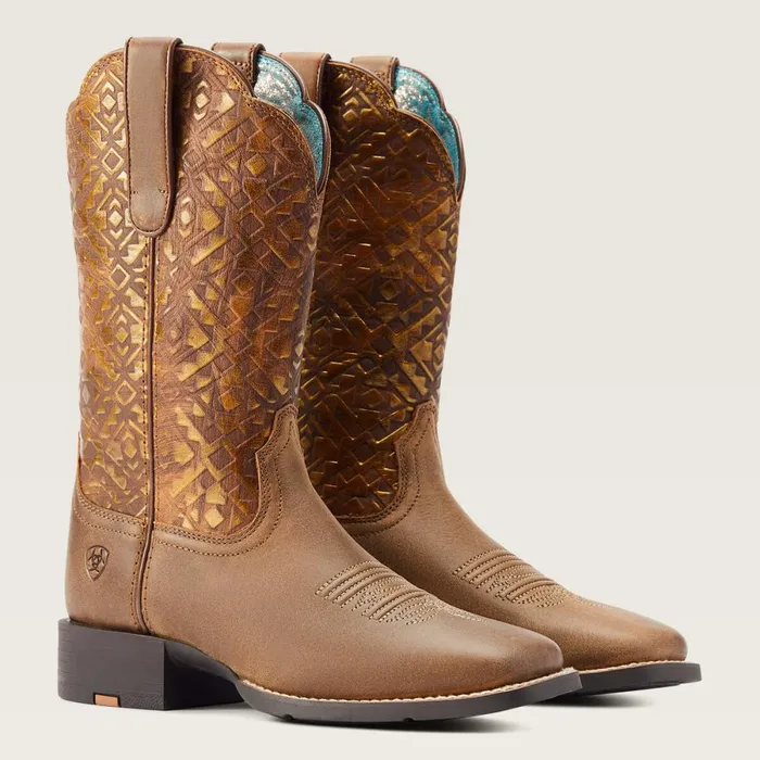Round Up Wide Square Toe Western Boot Bare Brown Women Ariat Western Boots