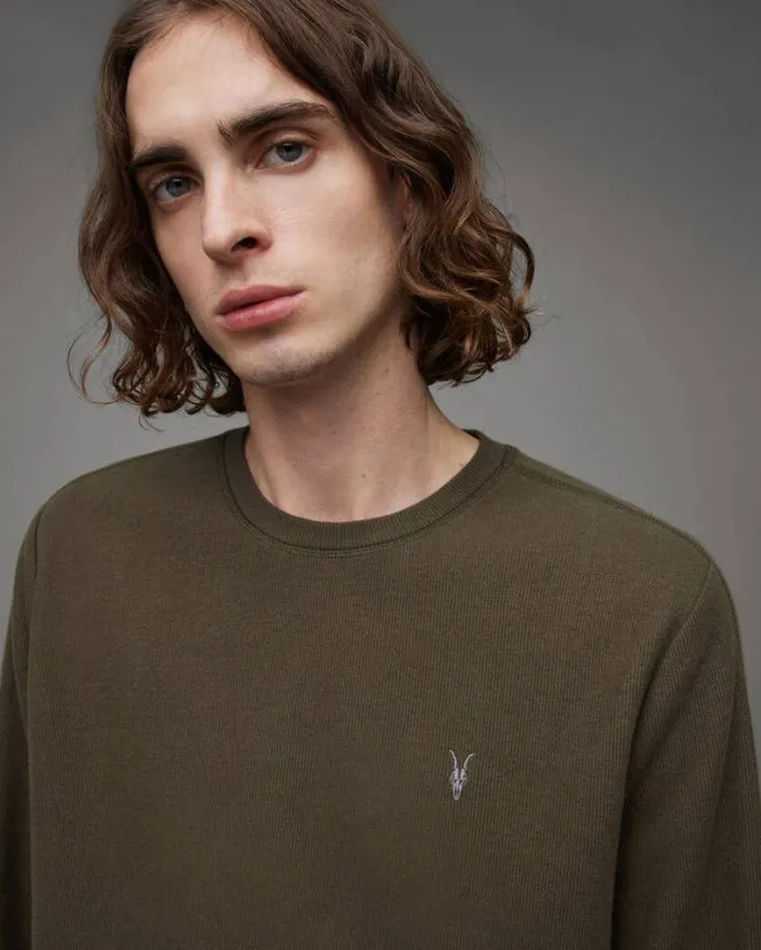 Rowe Long Sleeve Ramskull Crew TShirt Tea Leaf Green Men AllSaints TShirts
