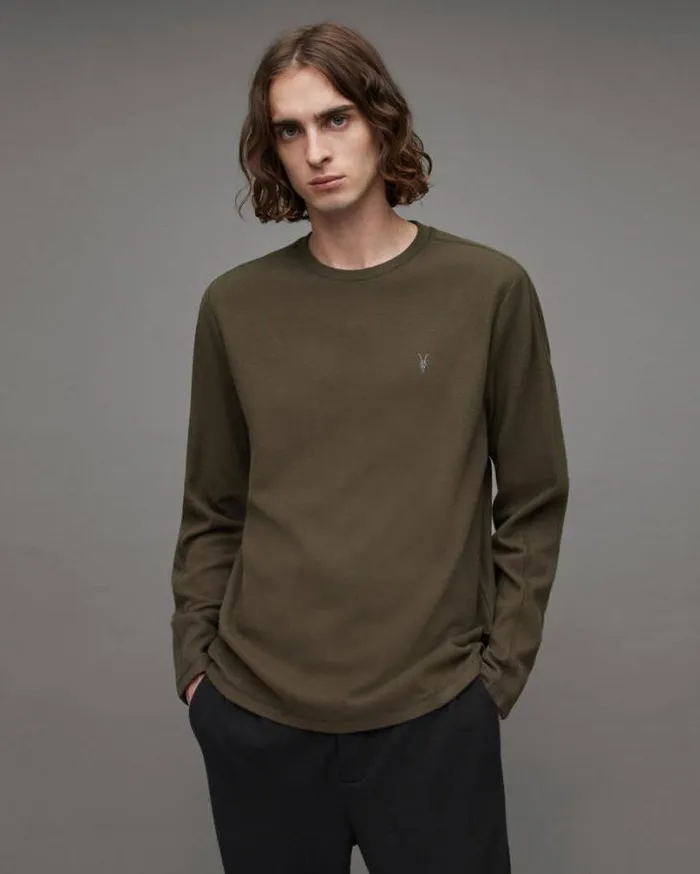Rowe Long Sleeve Ramskull Crew TShirt Tea Leaf Green Men AllSaints TShirts