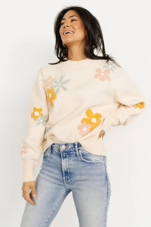 Roxy Sweater Cream Flower Women Baltic Born Sweaters Roxy Sweater Cream Flower Women Baltic Born Sweaters