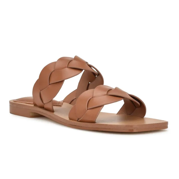 Royal Flat Slide Sandals Dark Natural Woven Women Nine West Sandals Royal Flat Slide Sandals Dark Natural Woven Women Nine West Sandals
