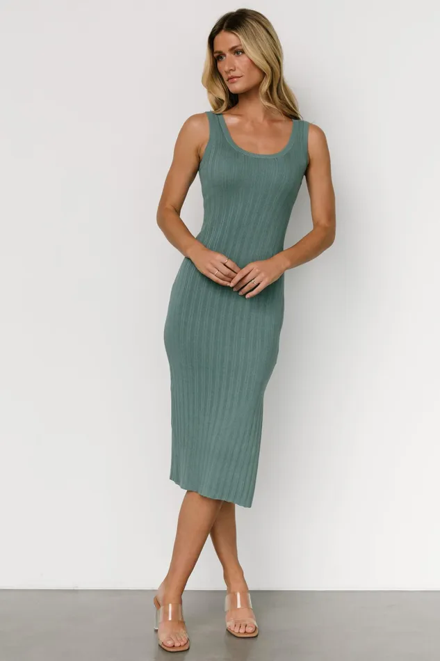 Rue Ribbed Midi Dress Eucalyptus Women Baltic Born Midi Dresses Rue Ribbed Midi Dress Eucalyptus Women Baltic Born Midi Dresses