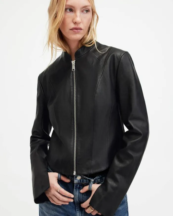 Sadler Slim Fit Leather Jacket Black Women AllSaints Jackets and Coats