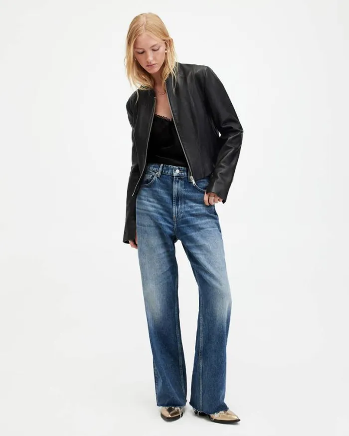 Sadler Slim Fit Leather Jacket Black Women AllSaints Jackets and Coats