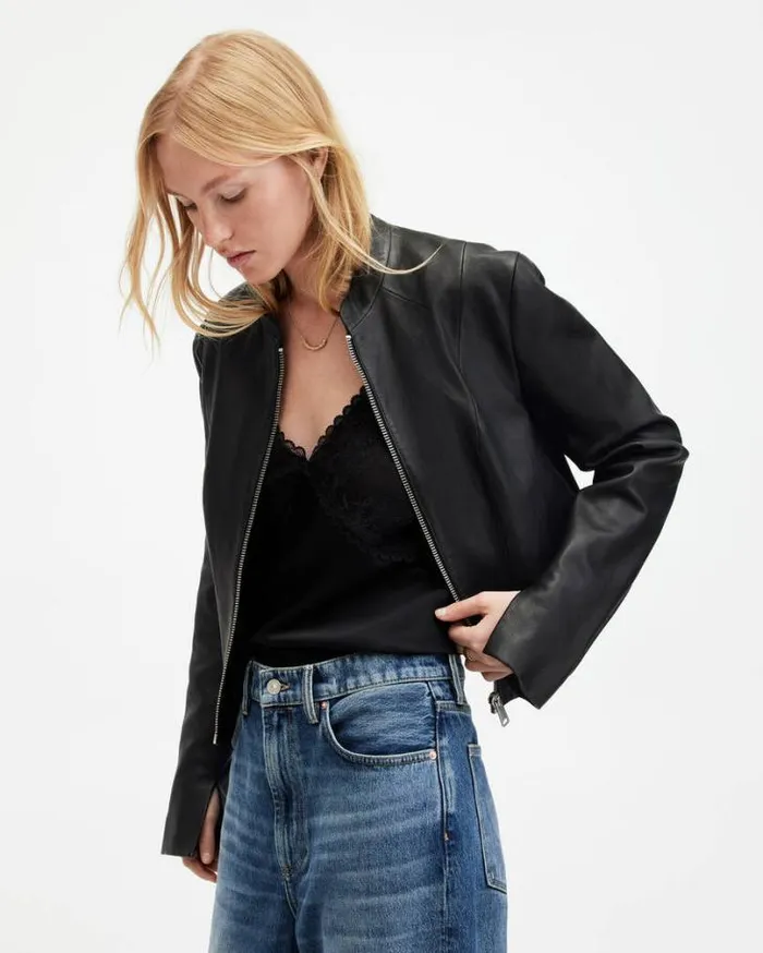 Sadler Slim Fit Leather Jacket Black Women AllSaints Jackets and Coats