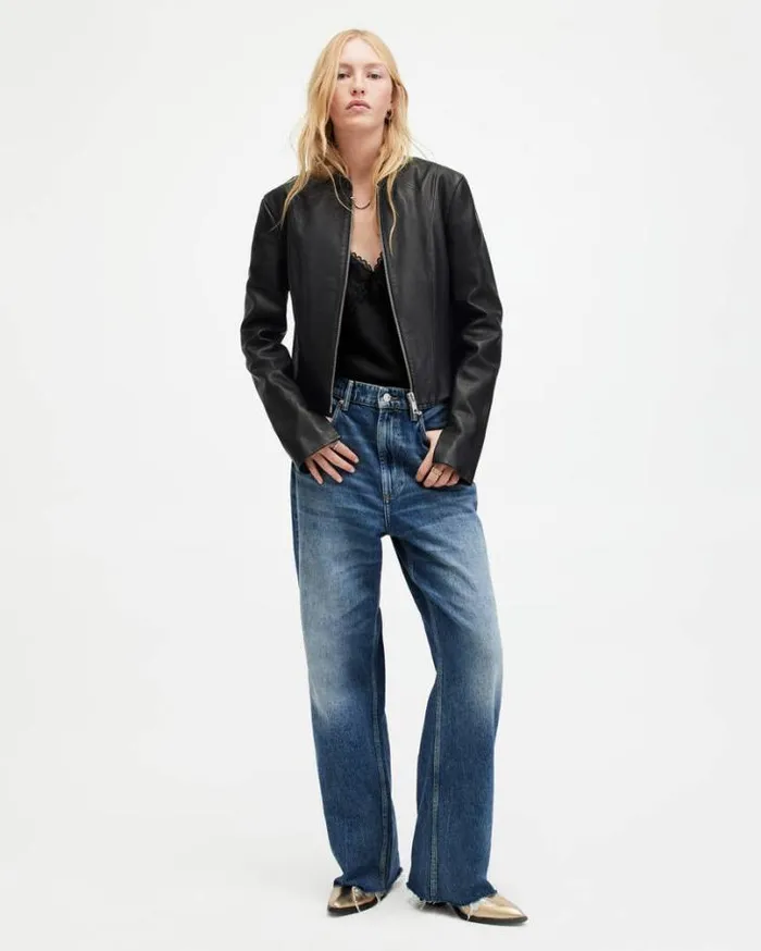 Sadler Slim Fit Leather Jacket Black Women AllSaints Jackets and Coats