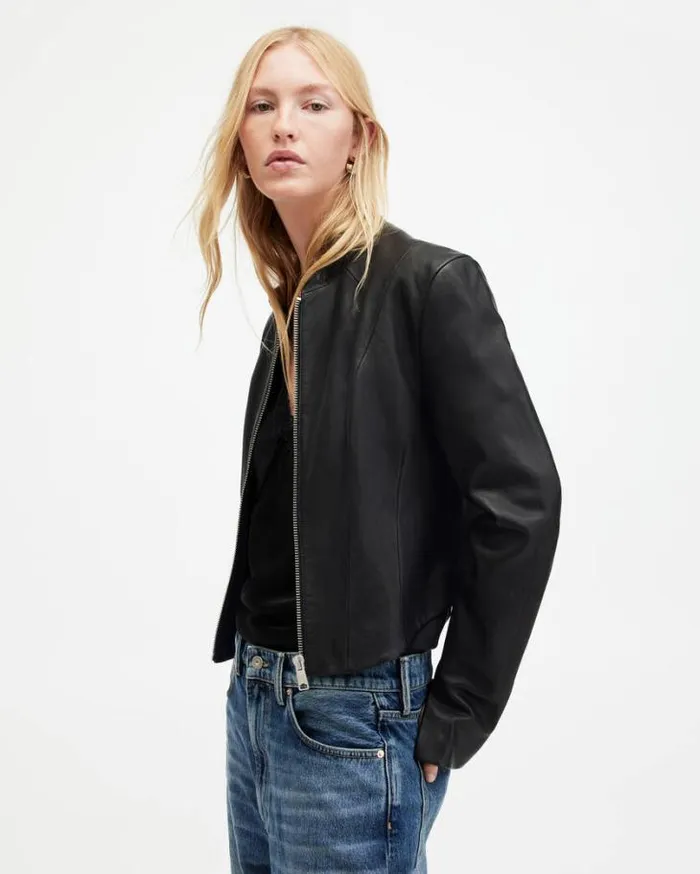 Sadler Slim Fit Leather Jacket Black Women AllSaints Jackets and Coats