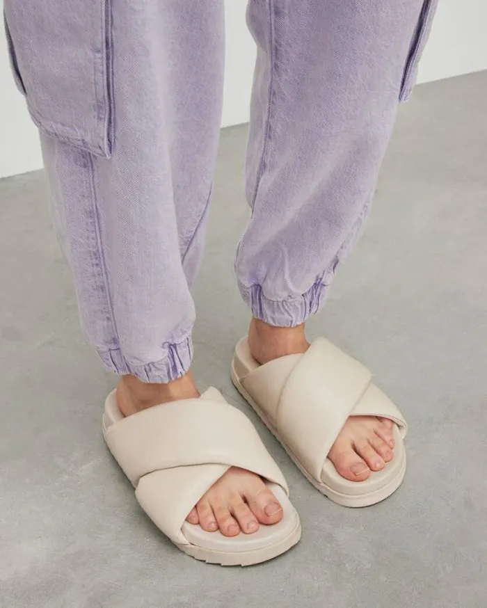 Saki Crossover Leather Sandals Chalk White Women AllSaints Shoes and Boots