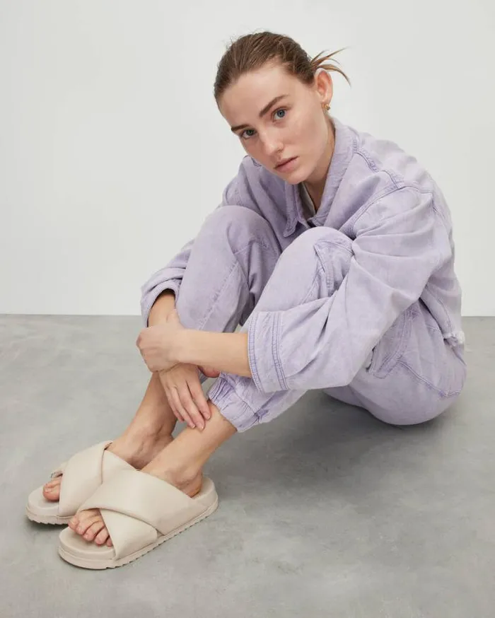 Saki Crossover Leather Sandals Chalk White Women AllSaints Shoes and Boots