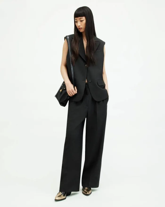 Sammey Wide Leg Relaxed Fit Pants Charcoal Grey Women AllSaints Pants and Leggings