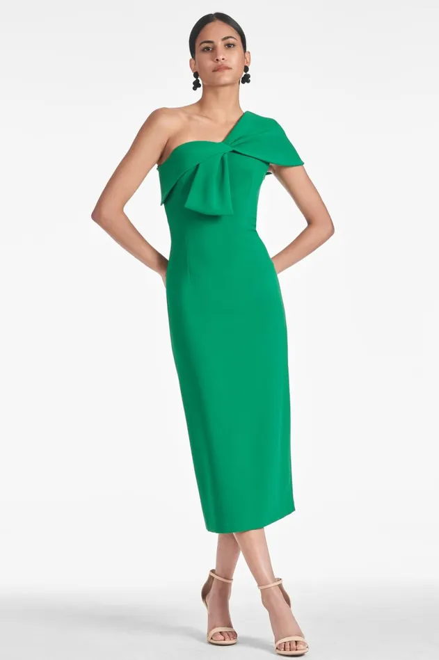Sandra Dress 8211 Cadmium Green Women Sachin and Babi One Shoulder
