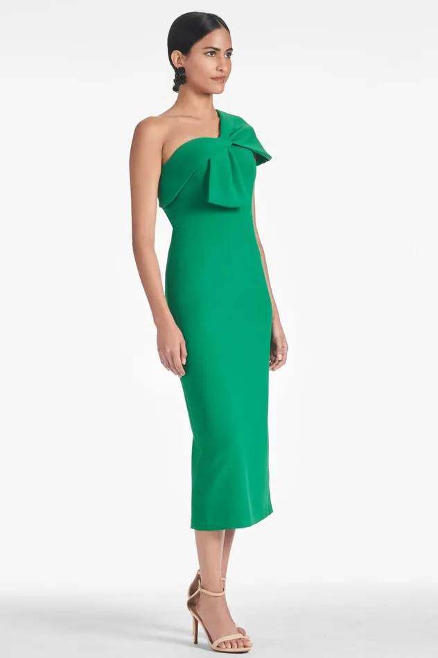 Sandra Dress 8211 Cadmium Green Women Sachin and Babi One Shoulder