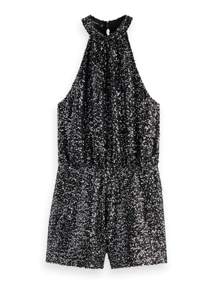 SEQUIN PLAYSUIT Silver Black Sequins Women Scotch and Soda Dresses and Jumpsuits SEQUIN PLAYSUIT Silver Black Sequins Women Scotch and Soda Dresses and Jumpsuits