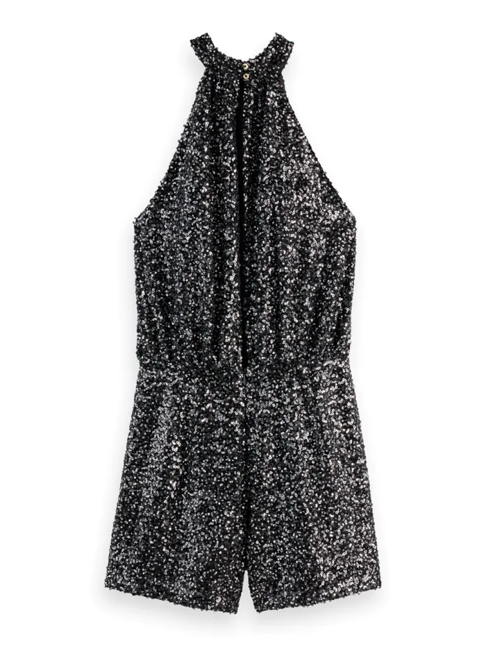 SEQUIN PLAYSUIT Silver Black Sequins Women Scotch and Soda Dresses and Jumpsuits SEQUIN PLAYSUIT Silver Black Sequins Women Scotch and Soda Dresses and Jumpsuits