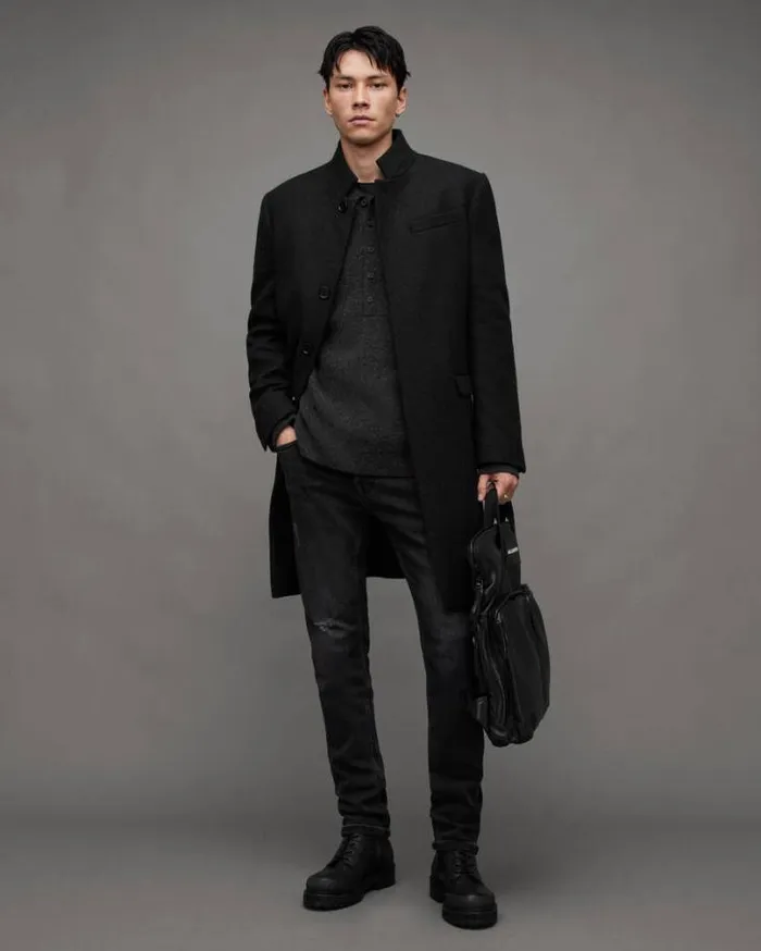 Shapley Long Sleeve Polo Neck Sweater Cinder Black Marl Men AllSaints Sweaters