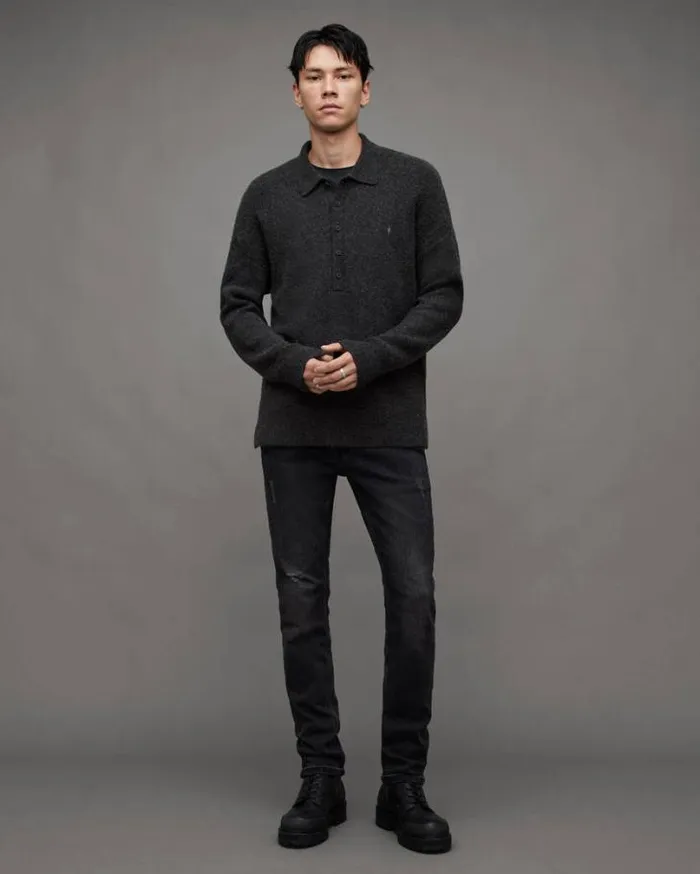 Shapley Long Sleeve Polo Neck Sweater Cinder Black Marl Men AllSaints Sweaters