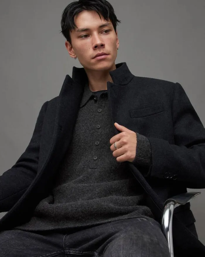 Shapley Long Sleeve Polo Neck Sweater Cinder Black Marl Men AllSaints Sweaters
