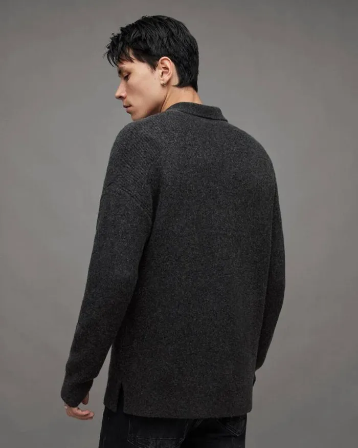 Shapley Long Sleeve Polo Neck Sweater Cinder Black Marl Men AllSaints Sweaters