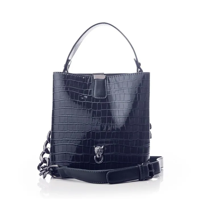 Shoulder Bags Women Moda In Pelle Adriana Bag Navy Patent Mocc Croc