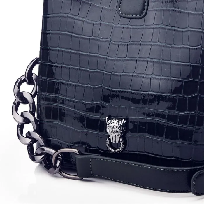 Shoulder Bags Women Moda In Pelle Adriana Bag Navy Patent Mocc Croc