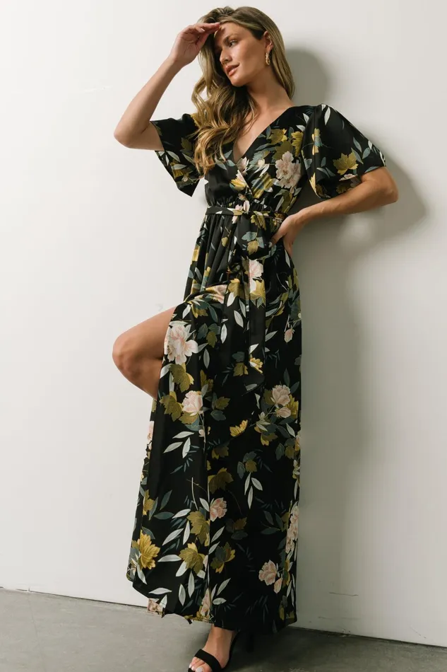Sicily Satin Maxi Dress Black Floral Women Baltic Born Mother Of The Bride Sicily Satin Maxi Dress Black Floral Women Baltic Born Mother Of The Bride