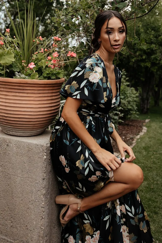 Sicily Satin Maxi Dress Black Floral Women Baltic Born Mother Of The Bride Sicily Satin Maxi Dress Black Floral Women Baltic Born Mother Of The Bride