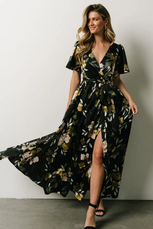 Sicily Satin Maxi Dress Black Floral Women Baltic Born Mother Of The Bride Sicily Satin Maxi Dress Black Floral Women Baltic Born Mother Of The Bride