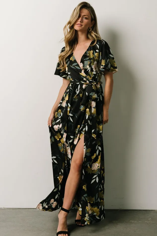 Sicily Satin Maxi Dress Black Floral Women Baltic Born Mother Of The Bride Sicily Satin Maxi Dress Black Floral Women Baltic Born Mother Of The Bride