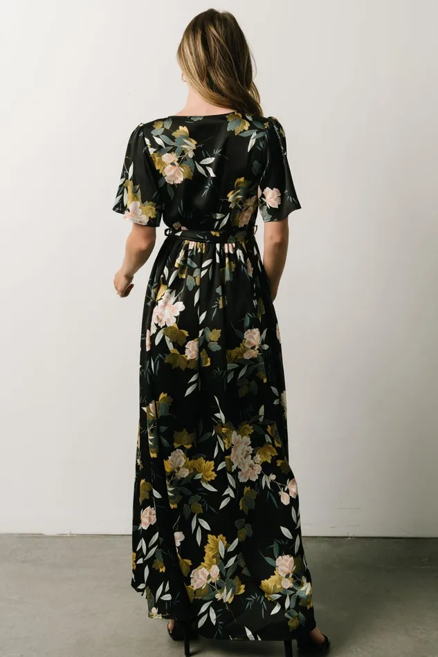 Sicily Satin Maxi Dress Black Floral Women Baltic Born Mother Of The Bride Sicily Satin Maxi Dress Black Floral Women Baltic Born Mother Of The Bride