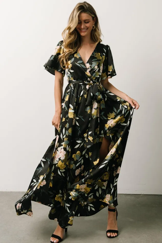 Sicily Satin Maxi Dress Black Floral Women Baltic Born Mother Of The Bride Sicily Satin Maxi Dress Black Floral Women Baltic Born Mother Of The Bride