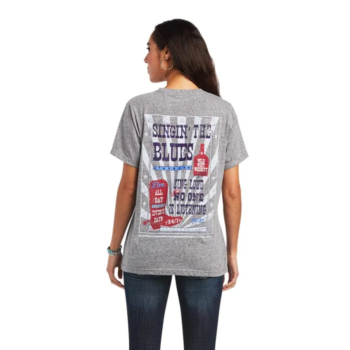 Singing The Blues Tee Charcoal Gray Women Ariat TShirts and Tops