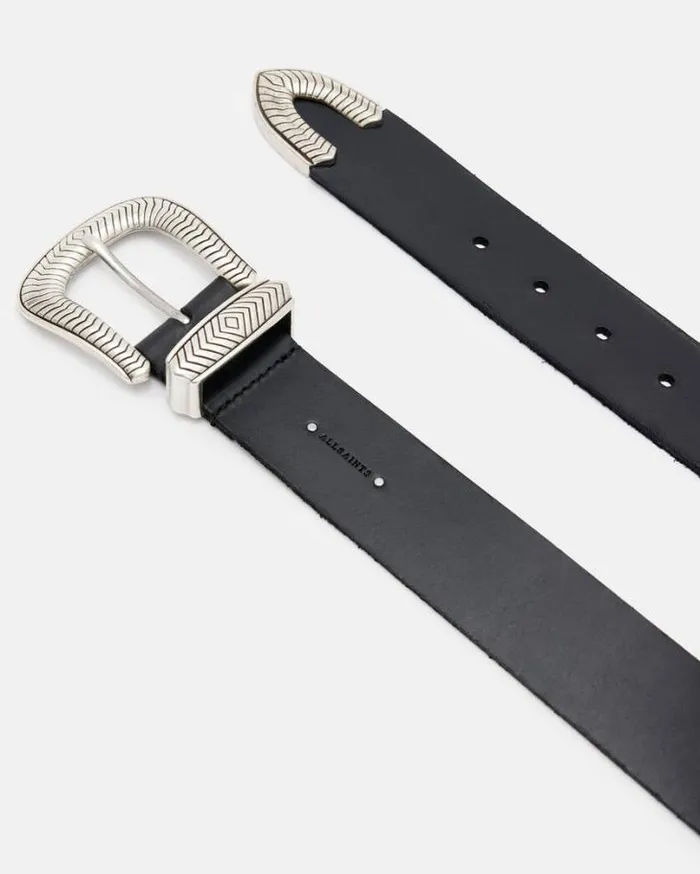 Skylar Western Buckle Leather Belt Blackantq Nickel Women AllSaints Leather Belts Skylar Western Buckle Leather Belt Blackantq Nickel Women AllSaints Leather Belts
