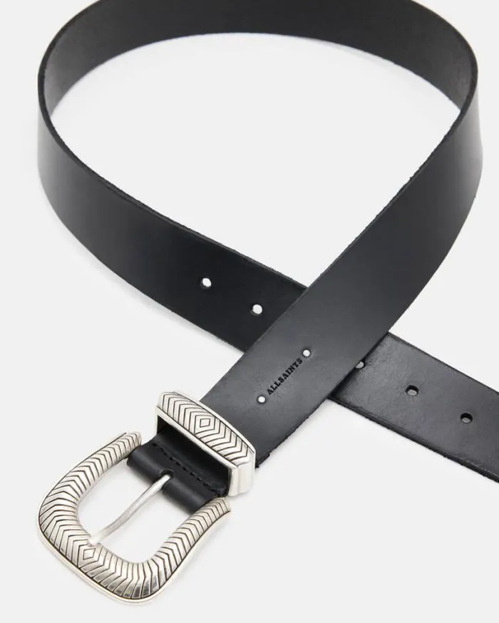 Skylar Western Buckle Leather Belt Blackantq Nickel Women AllSaints Leather Belts Skylar Western Buckle Leather Belt Blackantq Nickel Women AllSaints Leather Belts
