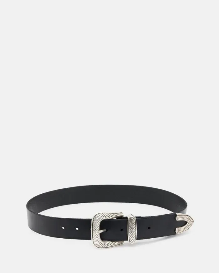 Skylar Western Buckle Leather Belt Blackantq Nickel Women AllSaints Leather Belts Skylar Western Buckle Leather Belt Blackantq Nickel Women AllSaints Leather Belts