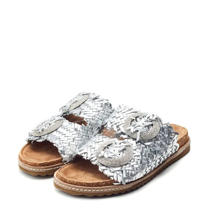 Slider Sandals Women Moda In Pelle Olisia Silver Leather
