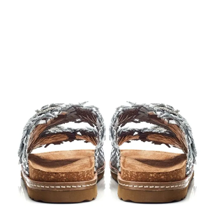 Slider Sandals Women Moda In Pelle Olisia Silver Leather
