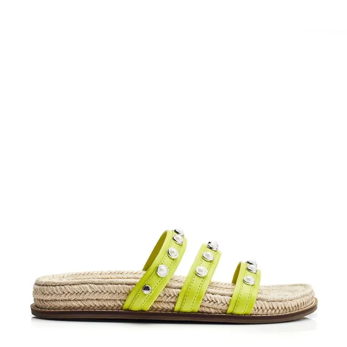 Slider Sandals Women Moda In Pelle Orilla Lime Green Leather