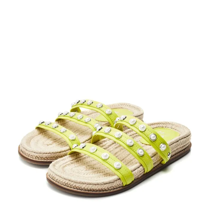 Slider Sandals Women Moda In Pelle Orilla Lime Green Leather