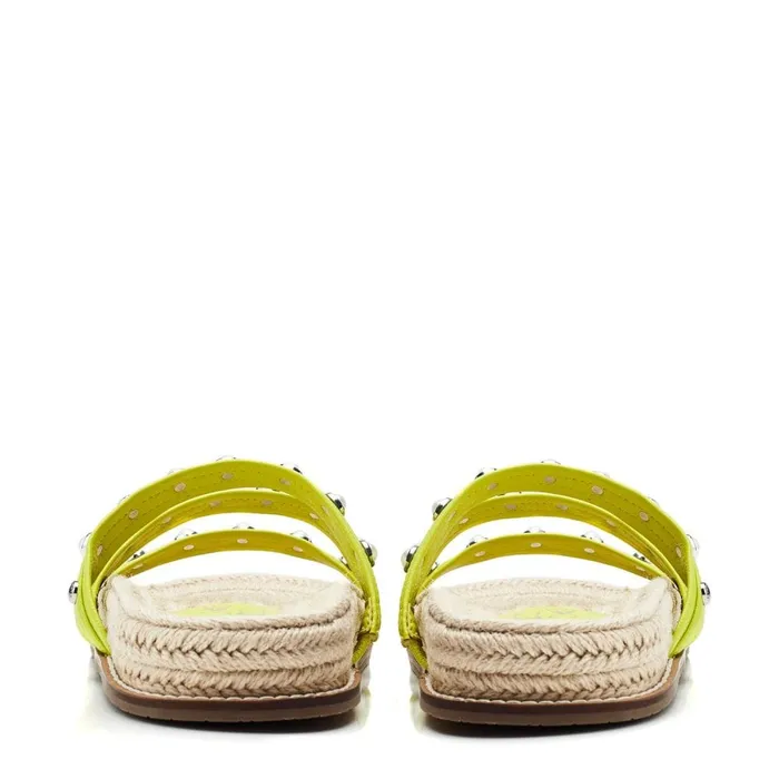 Slider Sandals Women Moda In Pelle Orilla Lime Green Leather