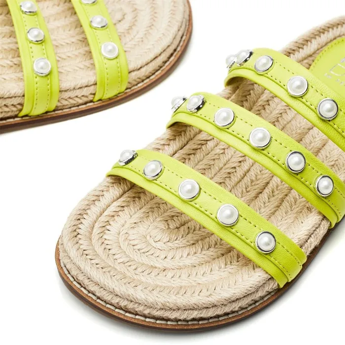 Slider Sandals Women Moda In Pelle Orilla Lime Green Leather