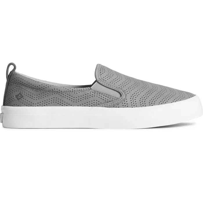 Sneakers Women Sperry Crest Twin Gore Perforated Leather Slip On Sneaker Grey