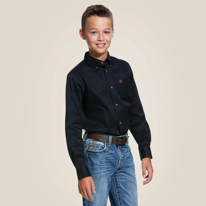 Solid Twill Classic Fit Shirt Black Kids Ariat Button Down Shirts