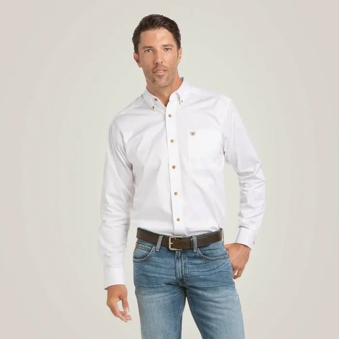 Solid Twill Fitted Shirt White Men Ariat Button Down Shirts