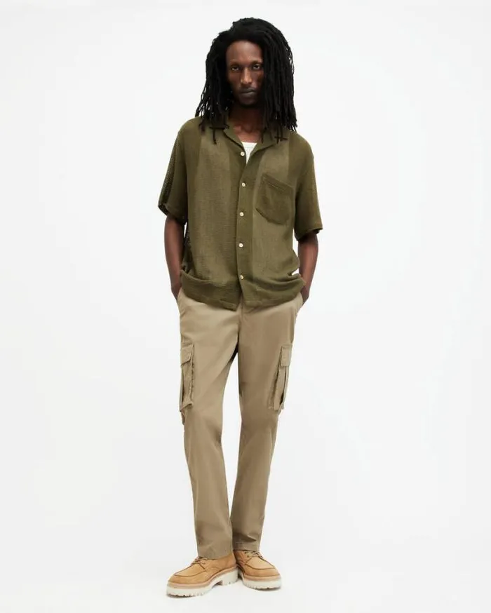 Sortie Textured Relaxed Fit Shirt Ash Khaki Green Men AllSaints Shirts