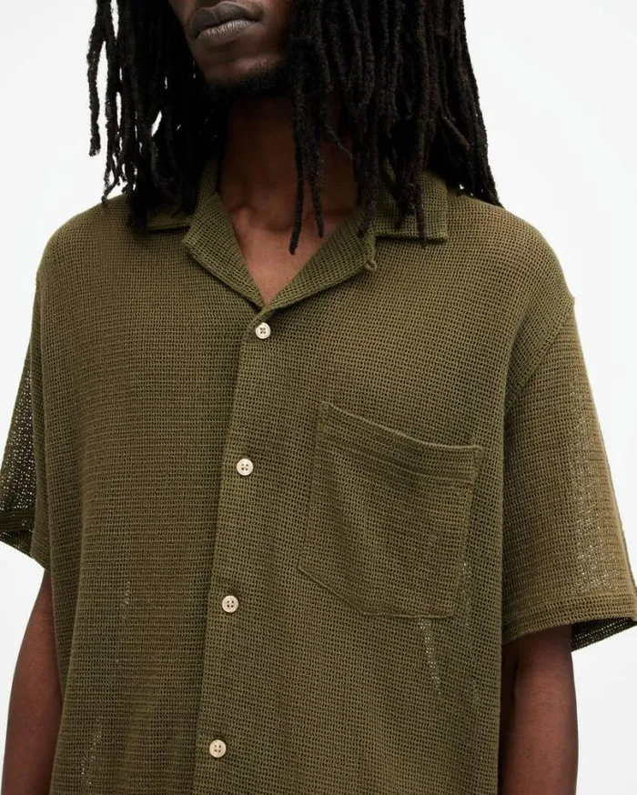 Sortie Textured Relaxed Fit Shirt Ash Khaki Green Men AllSaints Shirts