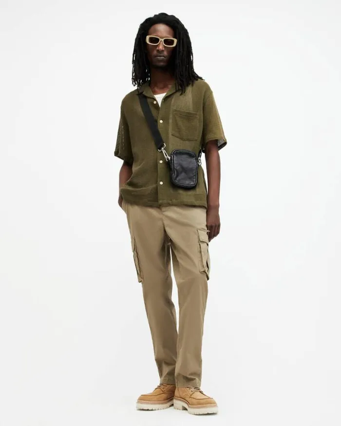 Sortie Textured Relaxed Fit Shirt Ash Khaki Green Men AllSaints Shirts